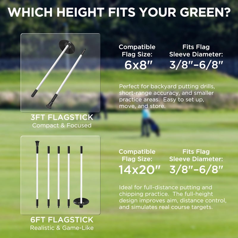 KINGTOP Golf Flagstick Mini, Practice Putting Green Flag Stick for Yard, Pole | Pin | Flagpole, Portable 2-Section Design, 3 Foot, 3-Pack - Image 2